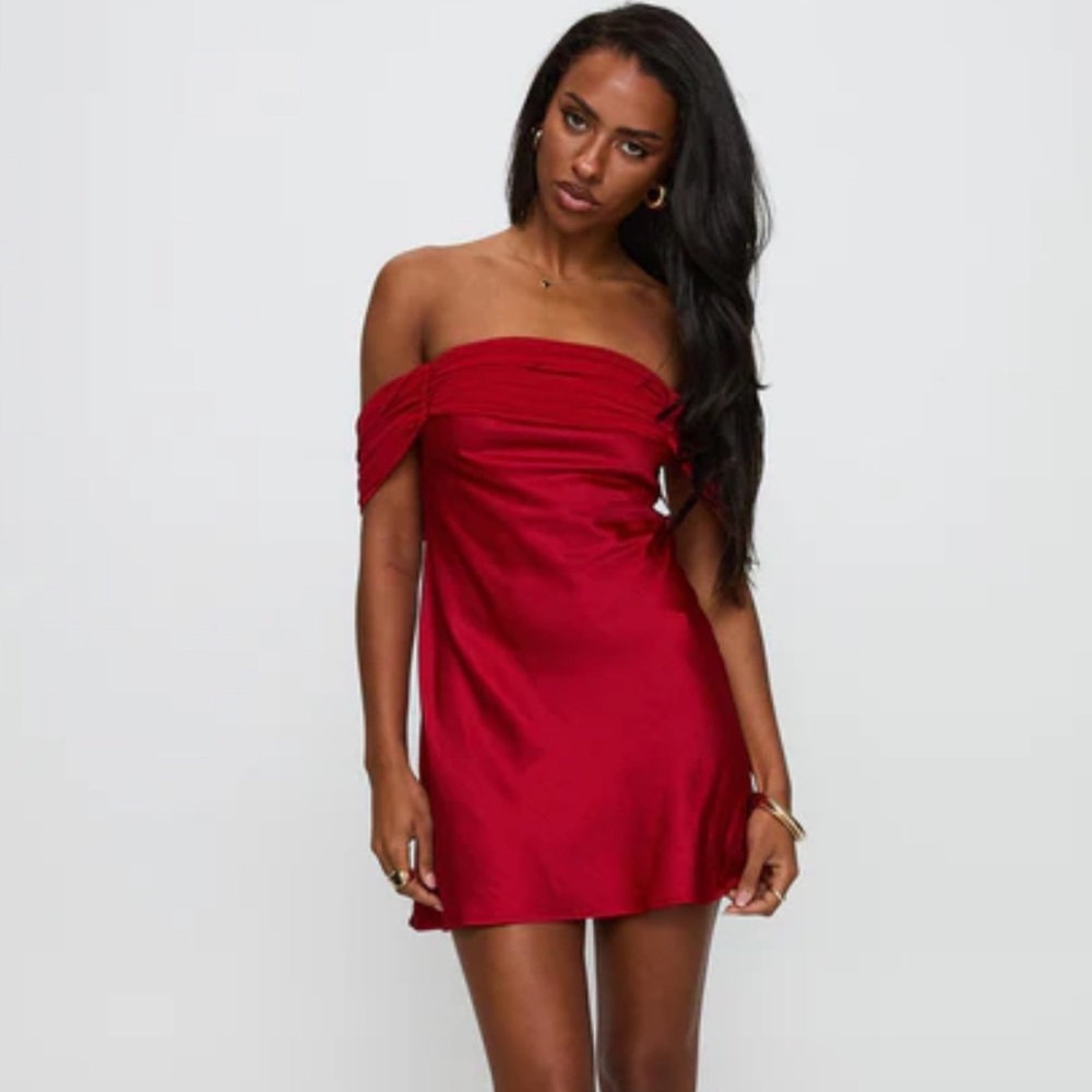 Princess Polly Red Off-Shoulder Slip Dress